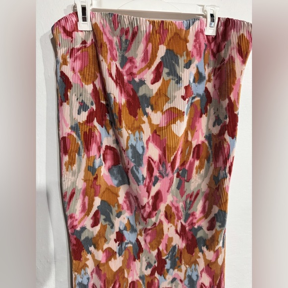 Abercrombie & Fitch strapless giselle pleat maxi dress in yellow abstract XL - Picture 6 of 13